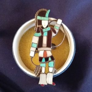 Vintage Zuni Dancer Inlay Silver Ring